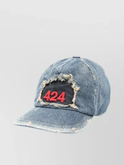 424 Distressed Denim Baseball Cap In Blue