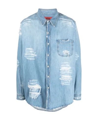 424 Distressed Denim Shirt In Blue