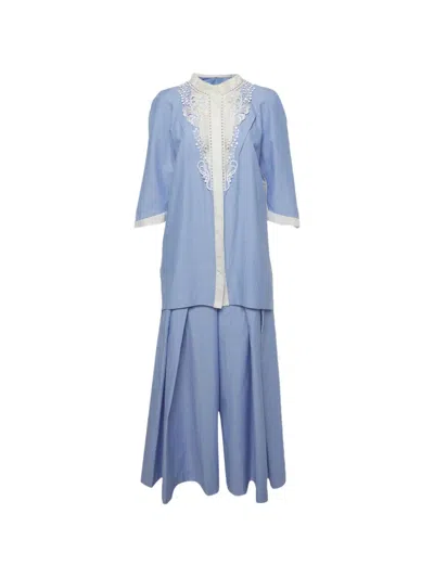 Pre-owned 424 Dobby Lace-neckline Suit In Blue