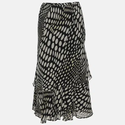Pre-owned 424 Elena Miro Printed Silk Layered Midi Skirt Xl In Black