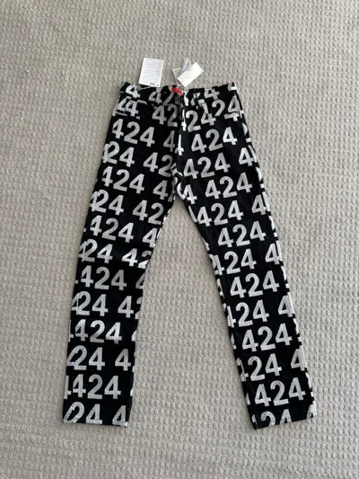 Pre-owned 424 Embroidered Jeans 34x34 In Black