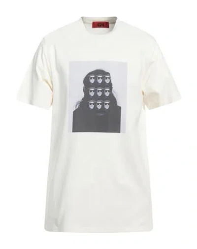 424 Fourtwofour Man T-shirt Cream Size M Cotton, Polyamide, Elastane In White