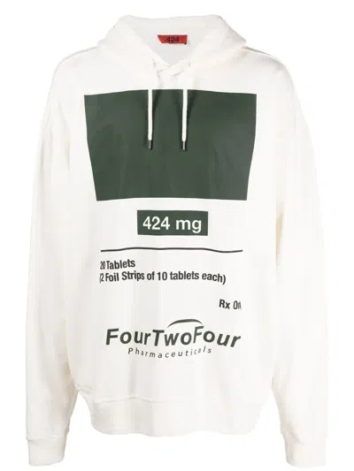424 Graphic-print Cotton Hoodie In White