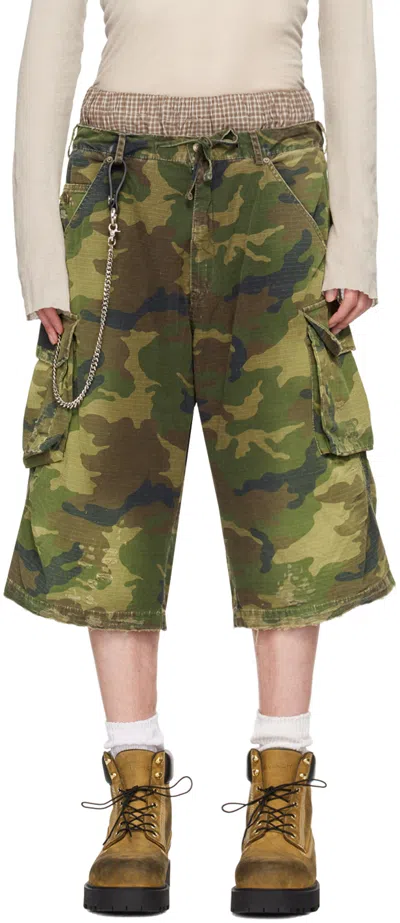 424 Green Camouflage Shorts In Washed Camouflage