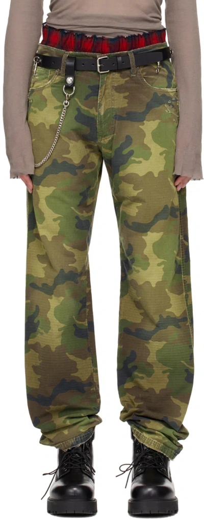 424 Green Camouflage Trousers In Washed Camouflage