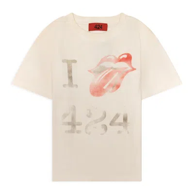 424 I Love  Printed Cotton-jersey T-shirt In Neutral