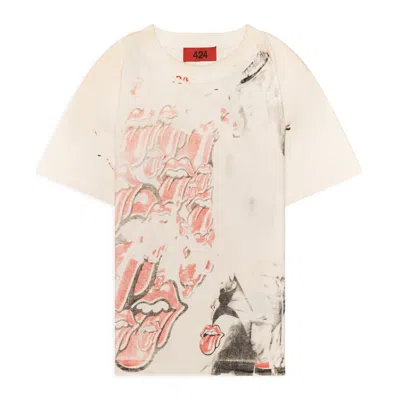 424 Keith Richards Tongue T-shirt White In Neutral