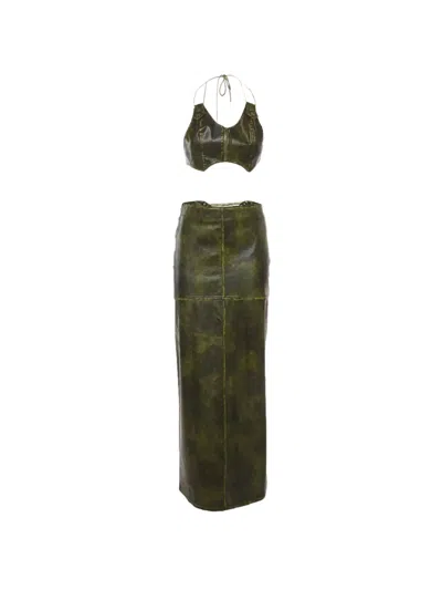 Pre-owned 424 Lace-up Maxi Skirt Set In Green