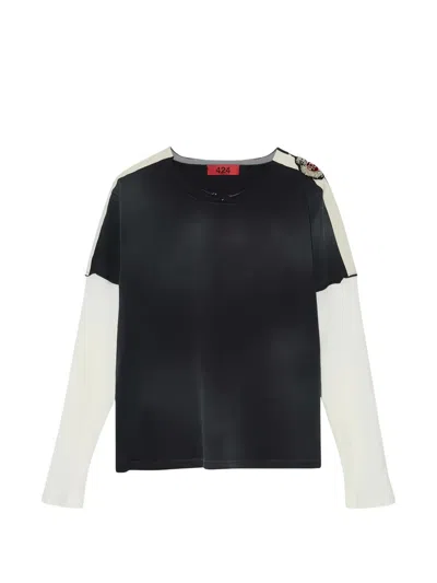 424 Layered-sleeve Crest-patch T-shirt In Black