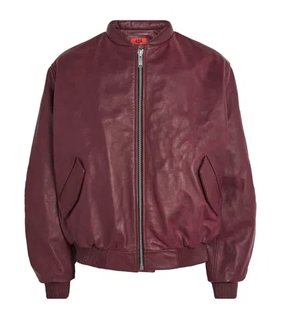 424 Leather Bomber Jacket In Burgundy