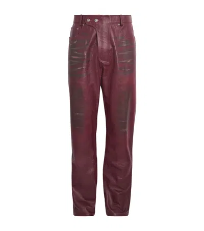 424 Leather Moto Trousers In Burgundy