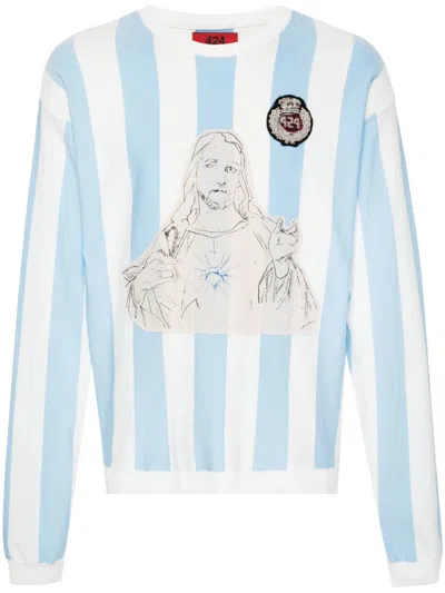 424 White & Blue Patch Jumper In Panna Baby Blue