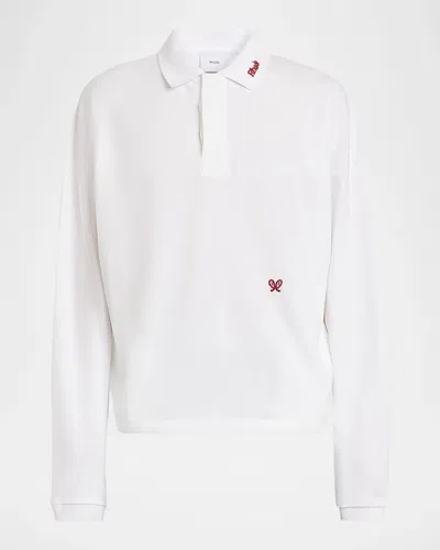 424 Logo Embroidery Long-sleeve Polo Shirt In White