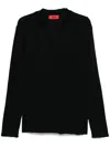 424 V-neck Cotton T-shirt With Raw-cut Edges In Black