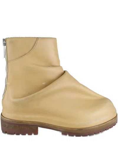 424 Marathon Leather Zip Boots In Yellow