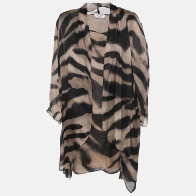 424 Marina Rinaldi Beige Zebra Print Chiffon Twinset Cardigan In Nude