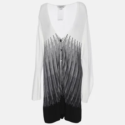 424 Marina Rinaldi Cream/black Stretch Knit Cardigan In White