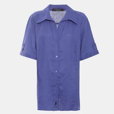 Pre-owned 424 Marina Sport By Marina Rinaldi Navy Blue Linen Short Sleeve Shirt L