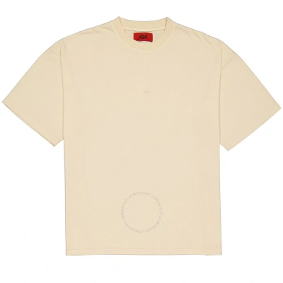 424 Men's Cream Box Logo Embroidered Essential T-shirt