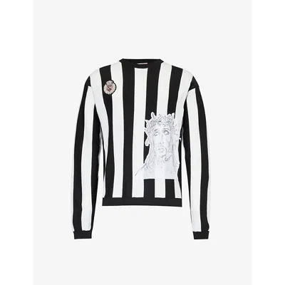 424 Mens Panna Black Soccer Brand-motif Knitted Sweatshirt