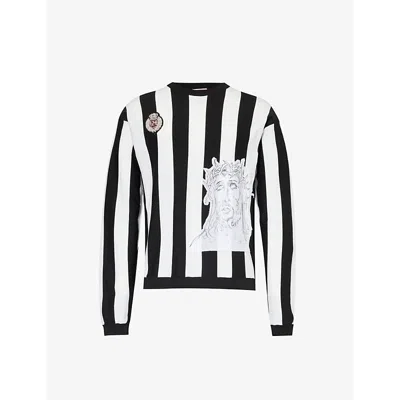 424 Soccer Brand-motif Knitted Sweatshirt In Panna+black
