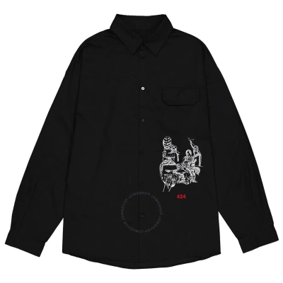 424 Men's Psycho Embroidery Long-sleeve Shirt In Black
