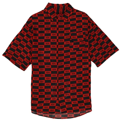 424 Men's Short-sleeve Repeat  Logo Shirt In Red/black