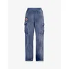 424 424 MEN'S WASHED BLUE FADED-WASH RELAXED-FIT COTTON-JERSEY JOGGING BOTTOMS