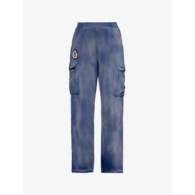 424 Mens Washed Blue Faded-wash Relaxed-fit Cotton-jersey Jogging Bottoms