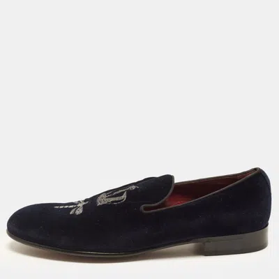 Pre-owned 424 Milano Size 44 Navy Blue Velvet Smoking Slippers