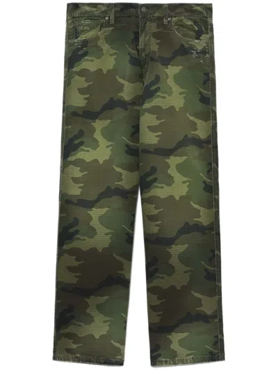 424 Military Print Cotton Trousers In Green