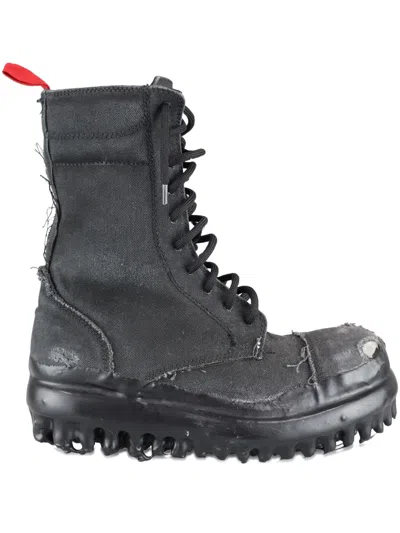 424 Lace-up Frayed Boots In Black