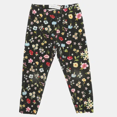 Pre-owned 424 Monnalisa Dark Grey Floral Printed Jersey Leggings 12 Months