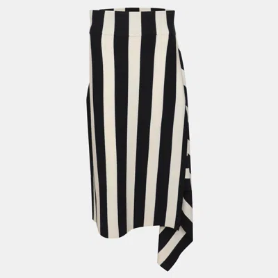 Pre-owned 424 Monse Dark Navy/cream Stripe Rib Knit Midi Skirt M In Blue