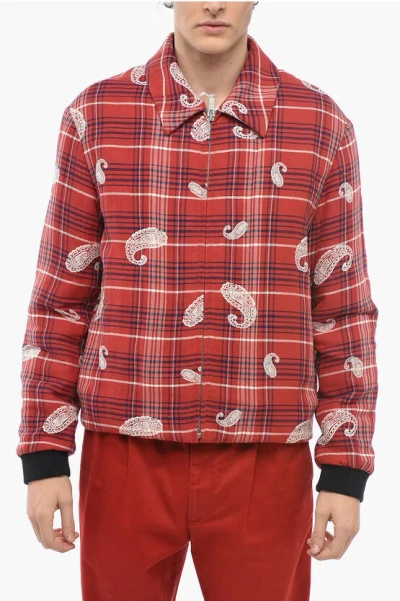 424 Paisley Patterned Quilted Jacket With Front Zip In Red
