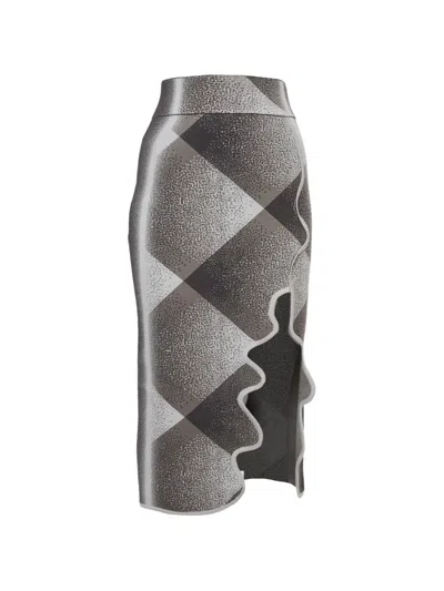 Pre-owned 424 Plaid Curvy-slit Midi Skirt In Gray