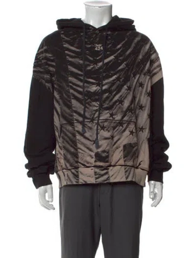 Pre-owned 424 Printed Crew Neck Hoodie In Black