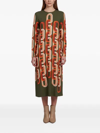 Pre-owned 424 Prometheus Placcée Swing Midi Dress In Green