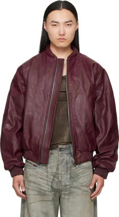 424 Red Leather Bomber Jacket In Burgundy