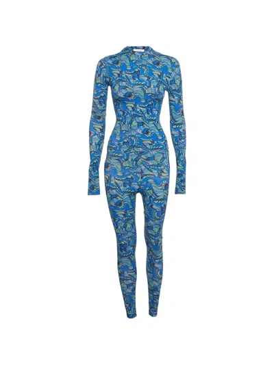 Pre-owned 424 Rhodochrosite Abstract-print Bodysuit Leggings Set In Blue