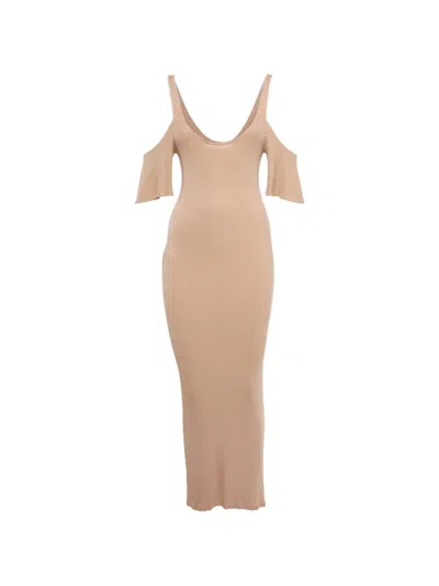 Pre-owned 424 Rib-knit Open-shoulder Maxi Dress In Neutral
