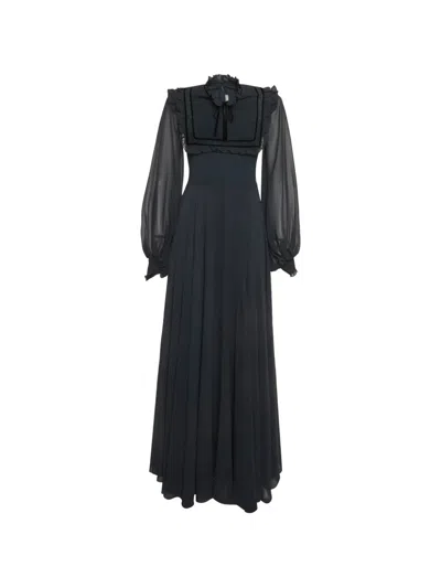 Pre-owned 424 Ruffle-trim Lace-panel Maxi Dress In Blue