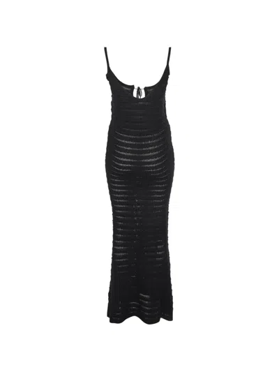 Pre-owned 424 Serena Embellished Crochet-knit Maxi Dress In Black