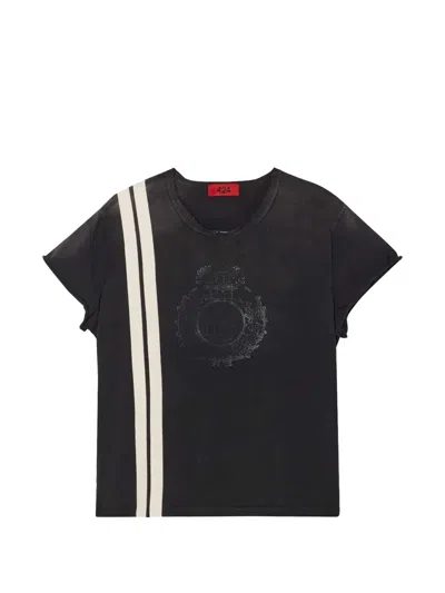 424 Stripe-detail Crest-print T-shirt In Black