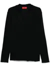 424 V-neck Cotton T-shirt With Raw-cut Edges In Black