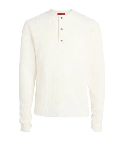 424 Waffle-knit Long-sleeve Henley Top In White