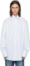 424 Mens Stone Faded-wash Relaxed-fit Denim Shirt In White / Azur Stripes