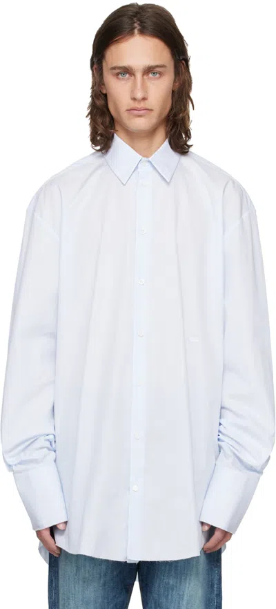 424 Mens Stone Faded-wash Relaxed-fit Denim Shirt In White / Azur Stripes