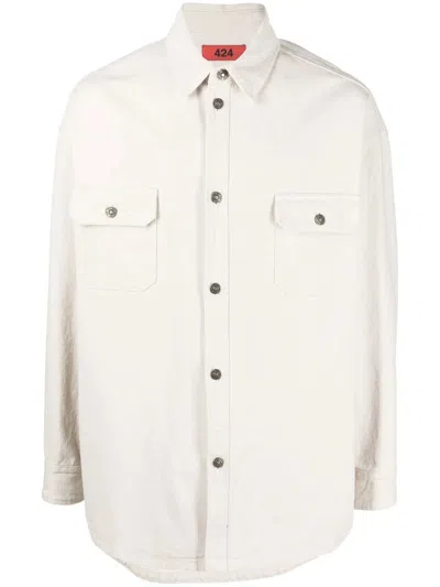 424 White Button-down Shirt With Structured Collar And Tailored Fit In Multi