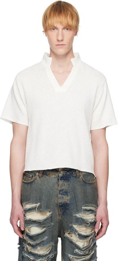 424 White Jersey Thermal Polo In Salt White/washed